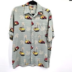 Munsingwear Classic Car Palm Tree Button Down Hawaiian Shirt Mens Size Medium